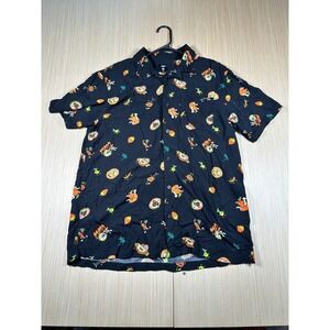 Vans Camp Shirt Mens Large Black Cotton All Over Print Classic Fit Button Up